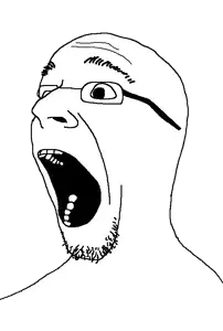 gerd, 1soyjak, bald, black eyes, gaping mouth, glasses, looking to the left, open eyes, open mouth, portrait