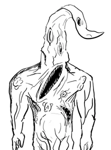 body horror, flesh, h p lovecraft, half body, hands, monochrome, monster, multiple mouths, open eyes, sharp teeth