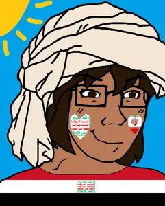 soyak, female soyak, femjak, foidjaks, 1soyjak, arab, blue background, blush, brown skin, closed mouth