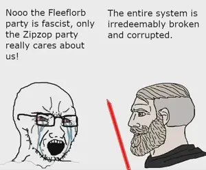 count dooku, yes chad, soyak, soyak (crying), 1soyjak, bald, black glasses, black text, bloodshot eyes, chad