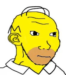 homer simpson, wojak, black eyes, black hair, closed mouth, ear, hair, nasified, neutral, open eyes