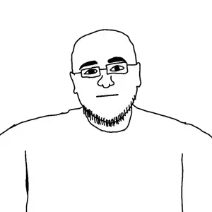 hoson, 1soyjak, bald, black eyes, closed mouth, glasses, looking at you, neutral, open eyes, portrait