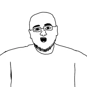 hoson, 1soyjak, bald, black eyes, glasses, looking at you, open eyes, open mouth, portrait, stubble