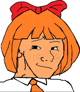 mymy schoppenboer, smug wojak, wojak, black eyes, looking at you, orange hair, orange skin, portrait, smile, smug