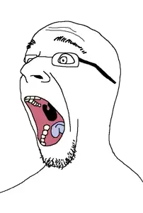 gerd, blue tongue, gaping mouth, glasses, looking to the left, open eyes, open mouth, open mouth, portrait, skinny
