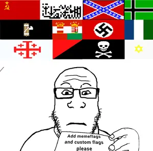 markiplier soyjak, neutralplier, 1soyjak, bald, fasces, fascism, forehead lines, front view, glasses, holding object