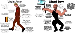 chad thundercock, happy merchant, beard, black eyes, black hair, blonde hair, buff, chad, closed mouth, clothes