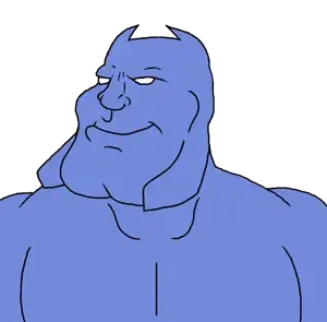 meximutt, mexiaryan, 1soyjak, bald, blue skin, buff, closed mouth, discord, discord logo facial mark, front view