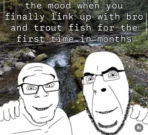 cobson, feraljak, wholesome feraljak, no more brother wars, 2soyjaks, bald, eyes, fat, fishing, forehead lines