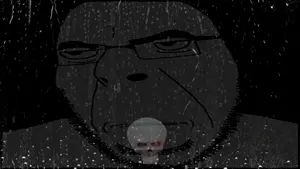 cobson, 1soyjak, angry, bald, black background, black eyes, black hair, bone, bones, chubby