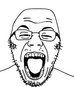 sideburns, unknown, 1soyjak, bald, black eyes, eyebrows, front view, glasses, half closed eyes, looking at you