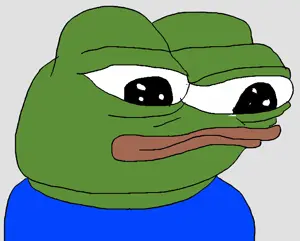 apu, pepe, amphibian, animal, big lips, blue shirt, closed mouth, finland, frog, gray background