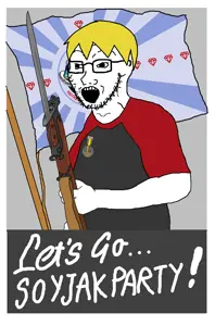nate higgers, soyak, natejak, 1 year on bald men with glasses website, 1soyjak, arm, award, badge, bald, bayonet