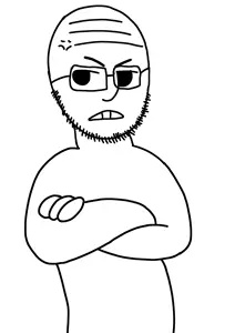 unknown, 1soyjak, anger mark, angry, bald, black eyes, cartoon artstyle, crossed arms, glasses, monochrome