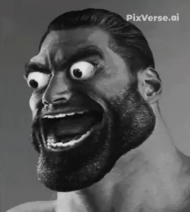 gigachad, beard, black eyes, black hair, buff, falling, full body, gaping mouth, gray background, gray skin
