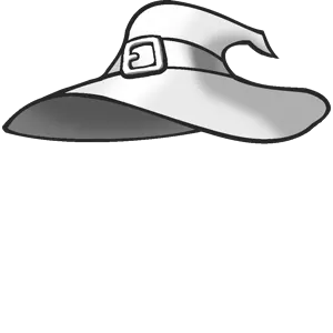 soybooru hat, brim, buckle, clothes, grayscale, hat, monochrome, transparent background, witch hat