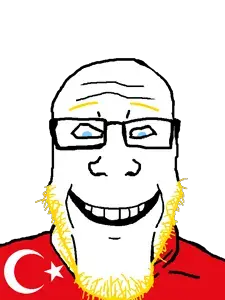 markiplier soyjak, a10 eyes, bald, blonde beard, blonde hair, eyebrows, forehead lines, front view, grin, hair