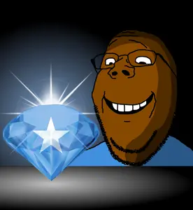chud413, gapejak, wholesome soyjak, bald, black skin, diamond, gem, glasses, glowing, gradient