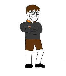 dan, soyak (smug), natejak, clothes, crossed arms, full body, hair, looking at you, medal, open eyes