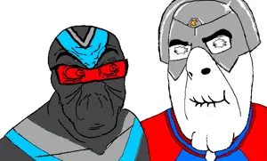 peacemaker, vigilante (adrian chase), cobson, feraljak, don't laugh, 2soyjak, big chin, capeshit, dont geg, holding laughter