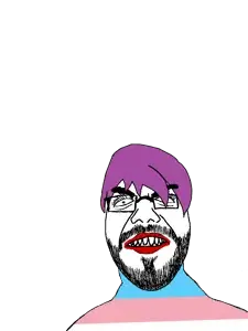 bukelejak, 1soyjak, angry, beard, clothes, glasses, hair, lipstick, open mouth, purple hair