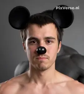 gigachad, mickey mouse, beard, black hair, buff, fight, front view, giggerbabble, hair, half body
