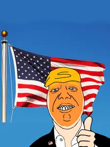 donald trump, bukelejak, amerimutt, blonde hair, blue eyes, clothes, ear, flag, hair, looking at you