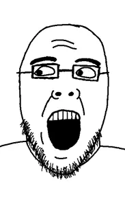 unknown, 1soyjak, bald, gaping mouth, glasses, looking to the left, nose, open eyes, open mouth, open mouth
