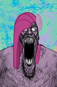 pinkie pie, markiplier soyjak, longplier, schizojak, 1soyjak, animal, cartoon, front view, glasses, hair