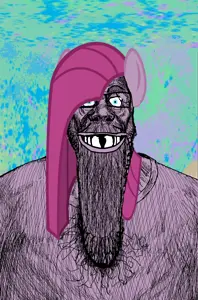 pinkie pie, markiplier soyjak, grinlook poggers, longplier, schizojak, 1soyjak, animal, blue eyes, cartoon, front view