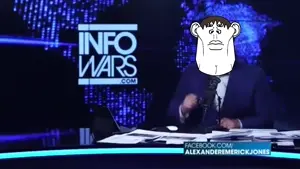 lars, impish soyak ears, 1soyjak, alex jones, beard, black eyes, brown hair, closed mouth, front view, hair