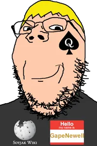 gapejak, wholesome soyjak, 1soyjak, bbc, black eyes, blonde hair, closed mouth, glasses, hair, looking at you