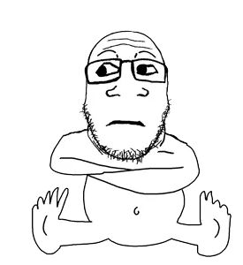 markiplier soyjak, grinlook poggers, 1soyjak, animated, arms crossed, arrow, bald, barefoot, belly, belly button