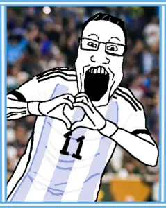 dimaria, markiplier soyjak, angel di maria, argentina, argentina national football team, football jersey, glasses, heart celebration, irl background, irl photo