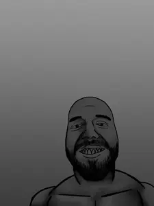 gigachad, bukelejak, 1soyjak, bald, beard, black eyes, buff, bukele, front view, gray background