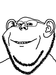 impish soyak ears, 1soyjak, bald, chin, closed mouth, double chin, ear, glasses, looking at you, smile