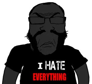 matthew miserable, markiplier soyjak, science lover, 1soyjak, angry, beard, black beard, black hair, black shirt, closed mouth