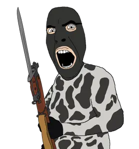 ak47, cobson, 1soyjak, almost full body, angry, balaclava, bald, black eyes, counter strike, gun