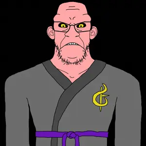 feraljak, kenneth, 1soyjak, angry, bald, black background, buff, clothes, front view, half body