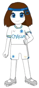 sproketan, sproketan with soccer shirts or something, 1nas, blue eyes, blush, blush lines, brown hair, clenched fist, closed mouth, cmacgm