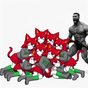 gigachad, tama, beard, boot, boots, cat ears, cat tail, catgirl, catgirls, closed eyes