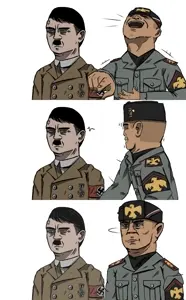 laperesbians14, adolf hitler, bald, benito mussolini, black hair, drawing, duce, eagle, fascism, führer