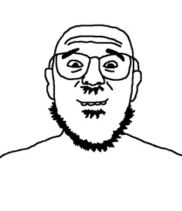 billson, 1soyjak, bald, beard, black eyes, ears, front view, glasses, looking at you, mustache