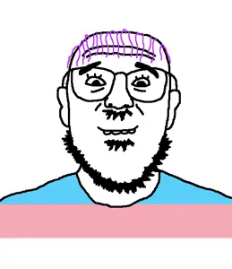 billson, 1soyjak, black eyes, cleavage, ears, front view, glasses, hair, looking at you, mustache