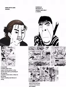 chudjak, cobson, 2soyjaks, anime, arrow, black eyes, black hair, brown hair, closed mouth, english text