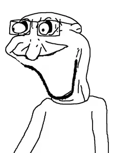 disturbingjak, useful soys, 1soyjak, bald, closed mouth, fakecel, front view, glasses, half body, looking to the right