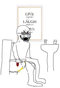 cryboy soyjak, 1soyjak, angry, bald, cleavage, full body, looking to the right, open eyes, open mouth, penis