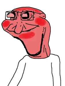 disturbingjak, 1soyjak, bald, black eyes, bloodshot eyes, chubby, closed mouth, disturbing, gegging, glasses