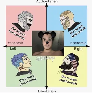 mickey mouse, yes chad, bandana, black eyes, black hair, blonde hair, blue hair, communism, english text, hair