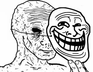 trollface, wojak, unknown, 1soyjak, black eyes, decay, depressed, depression, face mask, lifeless